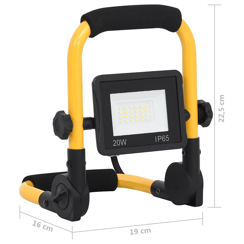 vidaXL Foco LED Portátil 20W Blanco Frío, Marco de Acero, Negro/Amarillo - Image 38 of 40