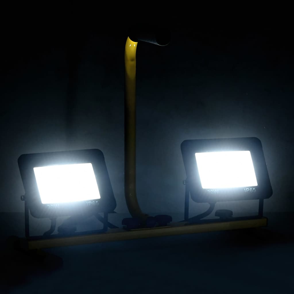 vidaXL Foco LED Portátil 20W Blanco Frío, Marco de Acero, Negro/Amarillo - Image 3 of 40