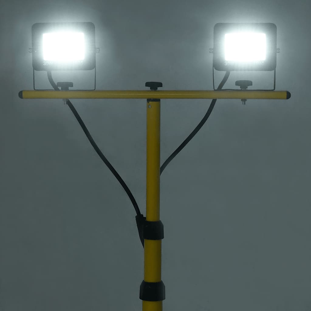 vidaXL Faretto a LED 2x30 W con Treppiede Regolabile 76-169 cm in Alluminio e Acciaio Nero e Giallo - Image 1 of 14
