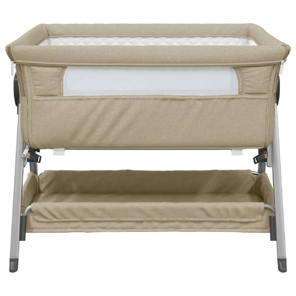 Lettino per Bambini con Materasso in Tessuto di Lino 93×56 cm Tortora - Image 3 of 10