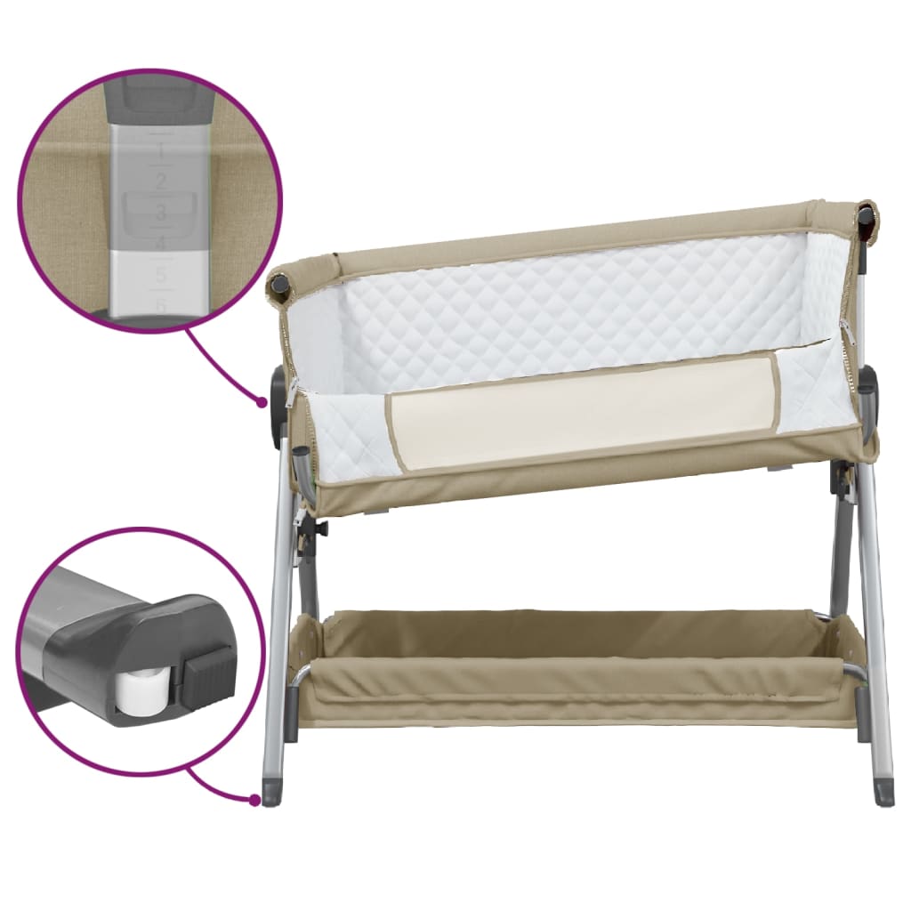 Lettino per Bambini con Materasso in Tessuto di Lino 93×56 cm Tortora - Image 6 of 10
