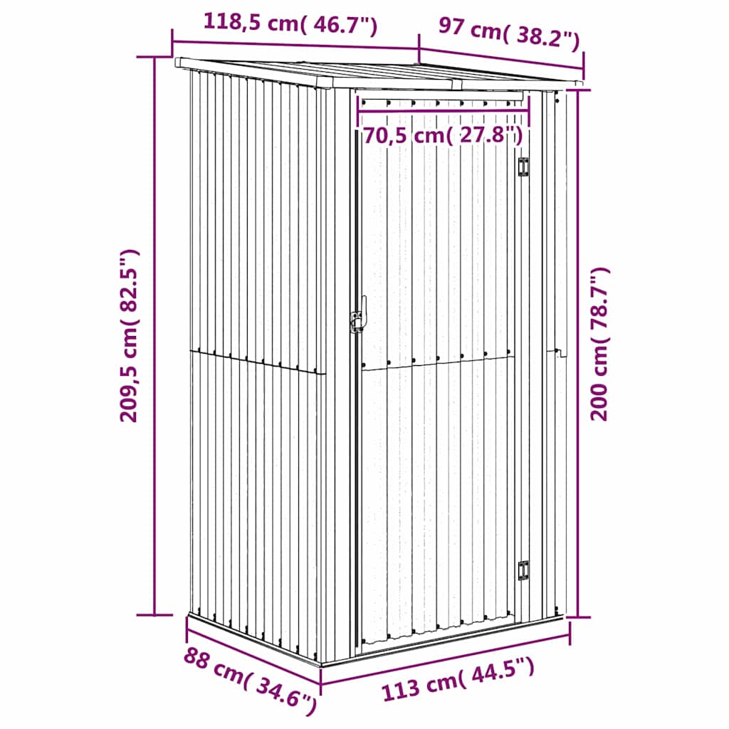 vidaXL Garden Shed Galvanized Steel 118.5x97x209.5 cm Green - Image 13 of 14