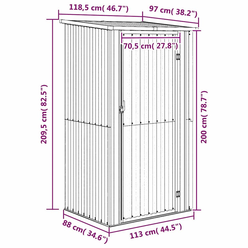 vidaXL Garden Shed Galvanized Steel 118.5x97x209.5 cm Green - Image 13 of 14