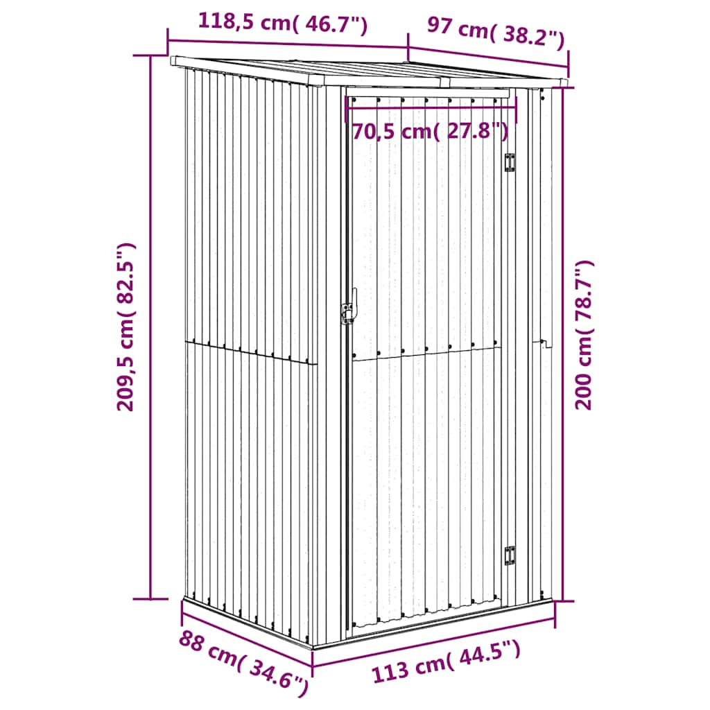 vidaXL Garden Shed Galvanized Steel 118.5x97x209.5 cm Anthracite - Image 7 of 7