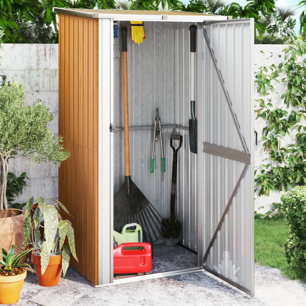 vidaXL Caseta de jardín de acero galvanizado 118,5x97x209,5 cm Marrón - Image 1 of 7