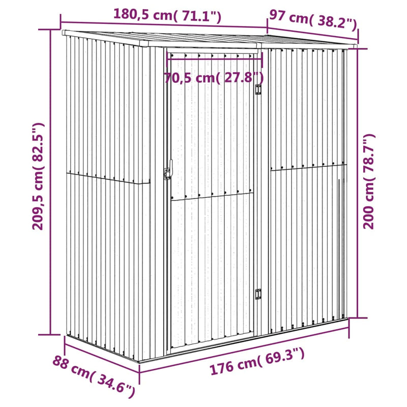 vidaXL Caseta de Jardín de Acero Galvanizado 180,5x97x209,5 cm Antracita - Image 6 of 6