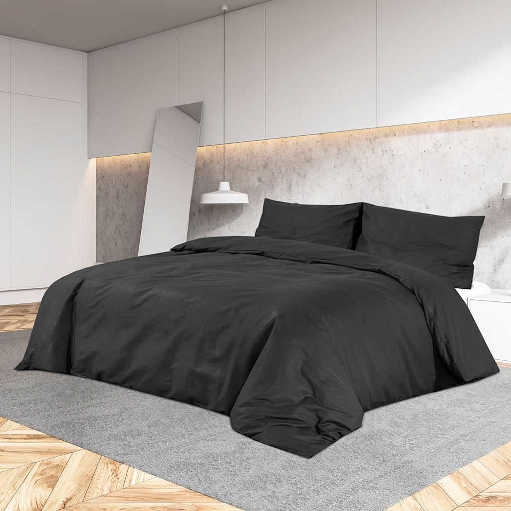 vidaXL Set Copripiumino Nero 200x200 cm in Microfibra Leggera - Image 1 of 7