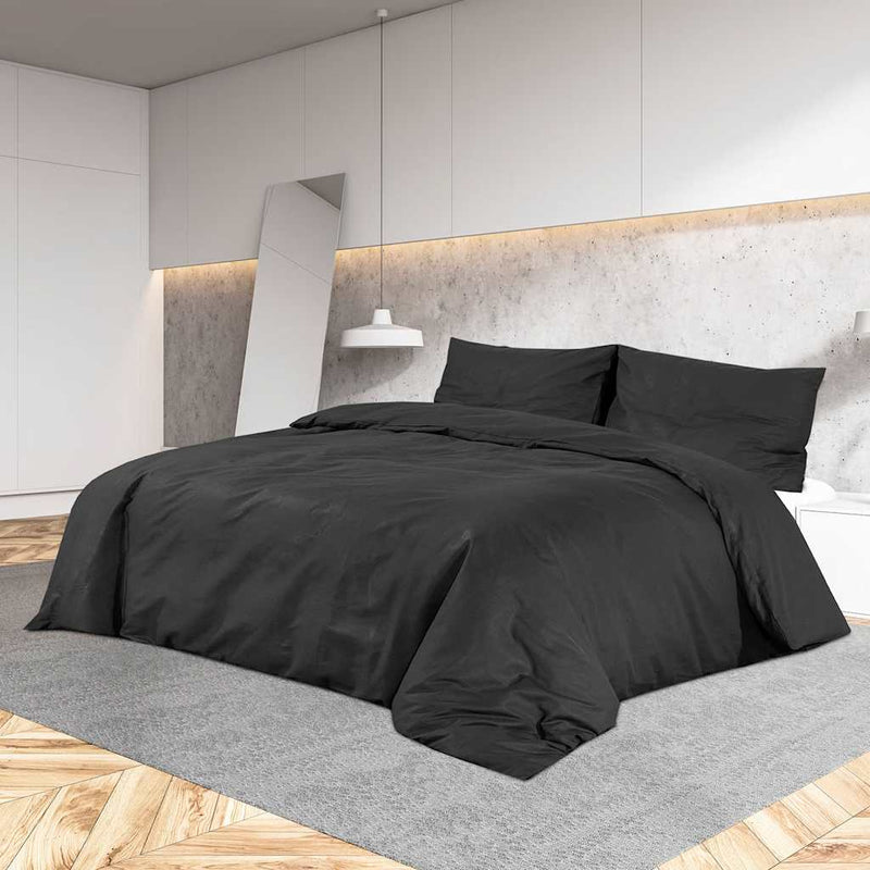 vidaXL Set Copripiumino Nero 200x200 cm in Microfibra Leggera - Image 1 of 7