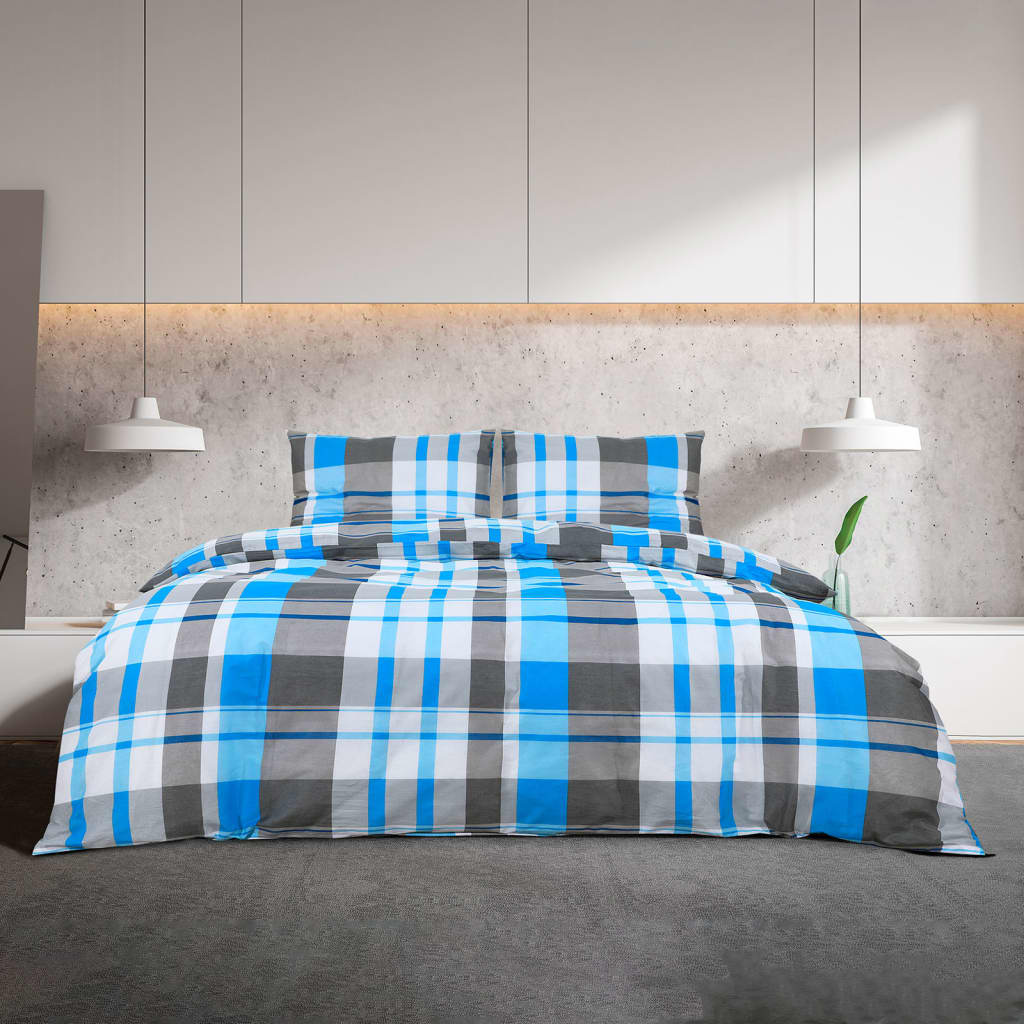 vidaXL Set Copripiumino Blu e Grigio 240x220 cm in Cotone - Image 3 of 7