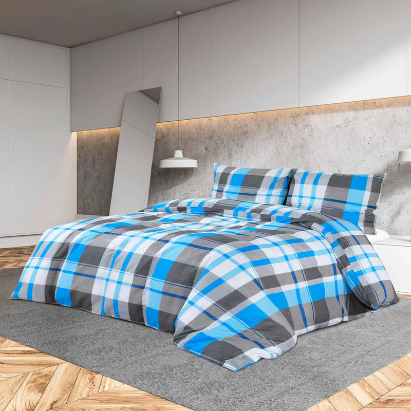 vidaXL Set Copripiumino Blu e Grigio 240x220 cm in Cotone - Image 1 of 7