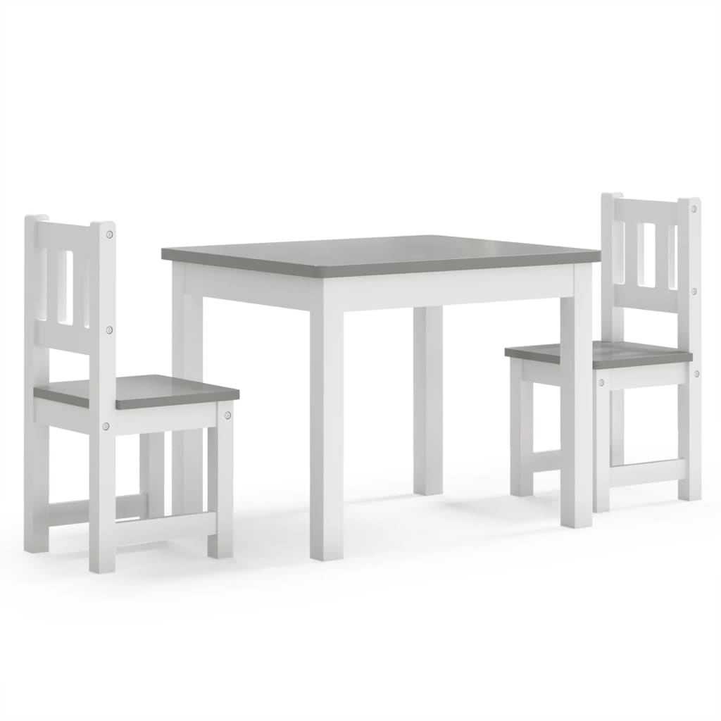 vidaXL Set Tavolo e Sedie per Bambini 3 Pezzi Bianco e Grigio in MDF - Image 2 of 8