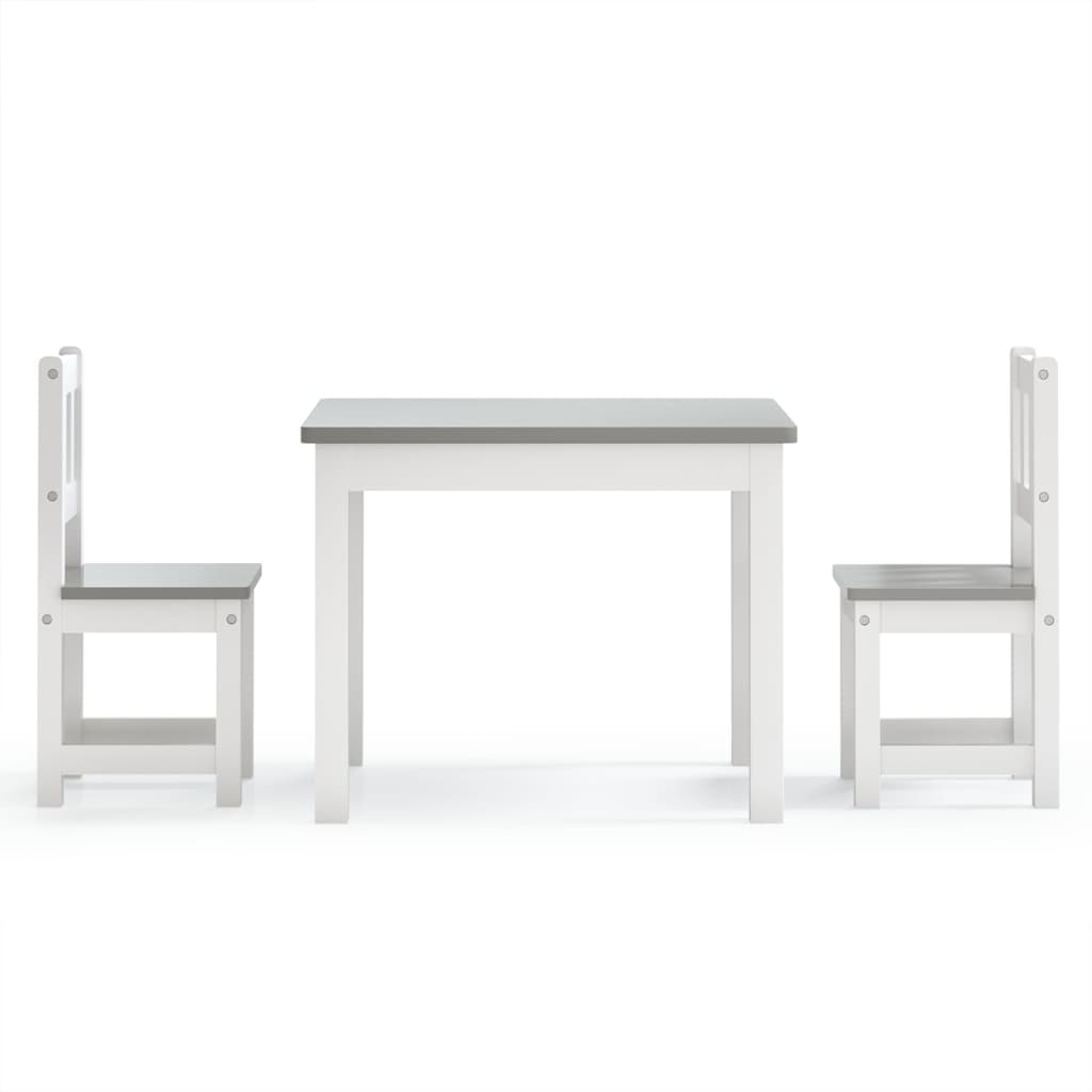 vidaXL Set Tavolo e Sedie per Bambini 3 Pezzi Bianco e Grigio in MDF - Image 3 of 8