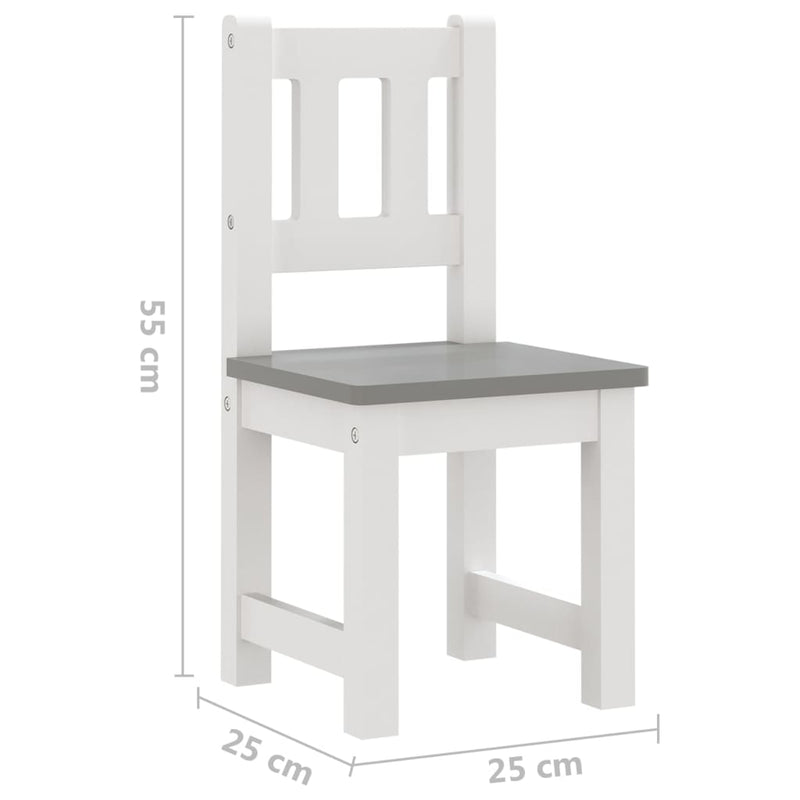 vidaXL Set Tavolo e Sedie per Bambini 3 Pezzi Bianco e Grigio in MDF - Image 7 of 8