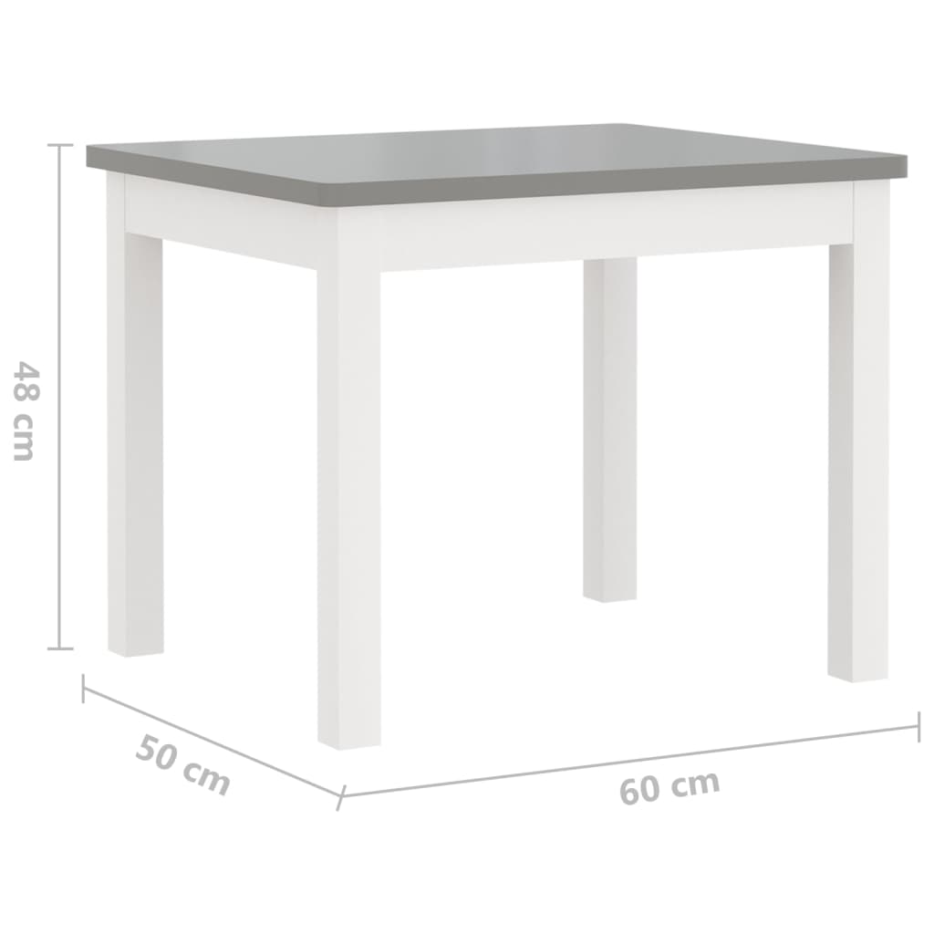 vidaXL Set Tavolo e Sedie per Bambini 3 Pezzi Bianco e Grigio in MDF - Image 8 of 8