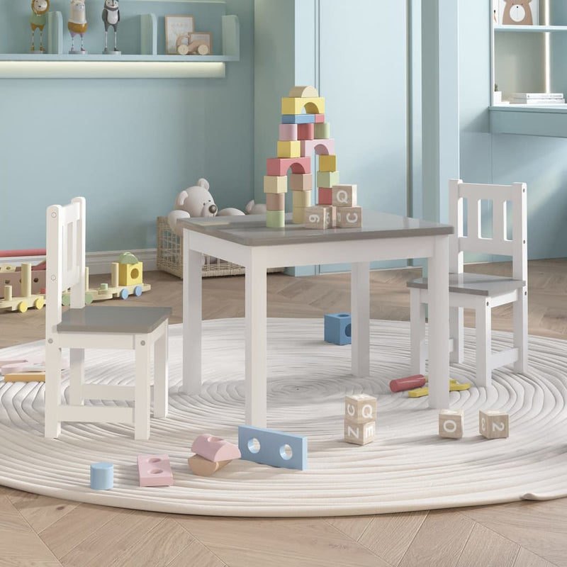 vidaXL Set Tavolo e Sedie per Bambini 3 Pezzi Bianco e Grigio in MDF - Image 1 of 8