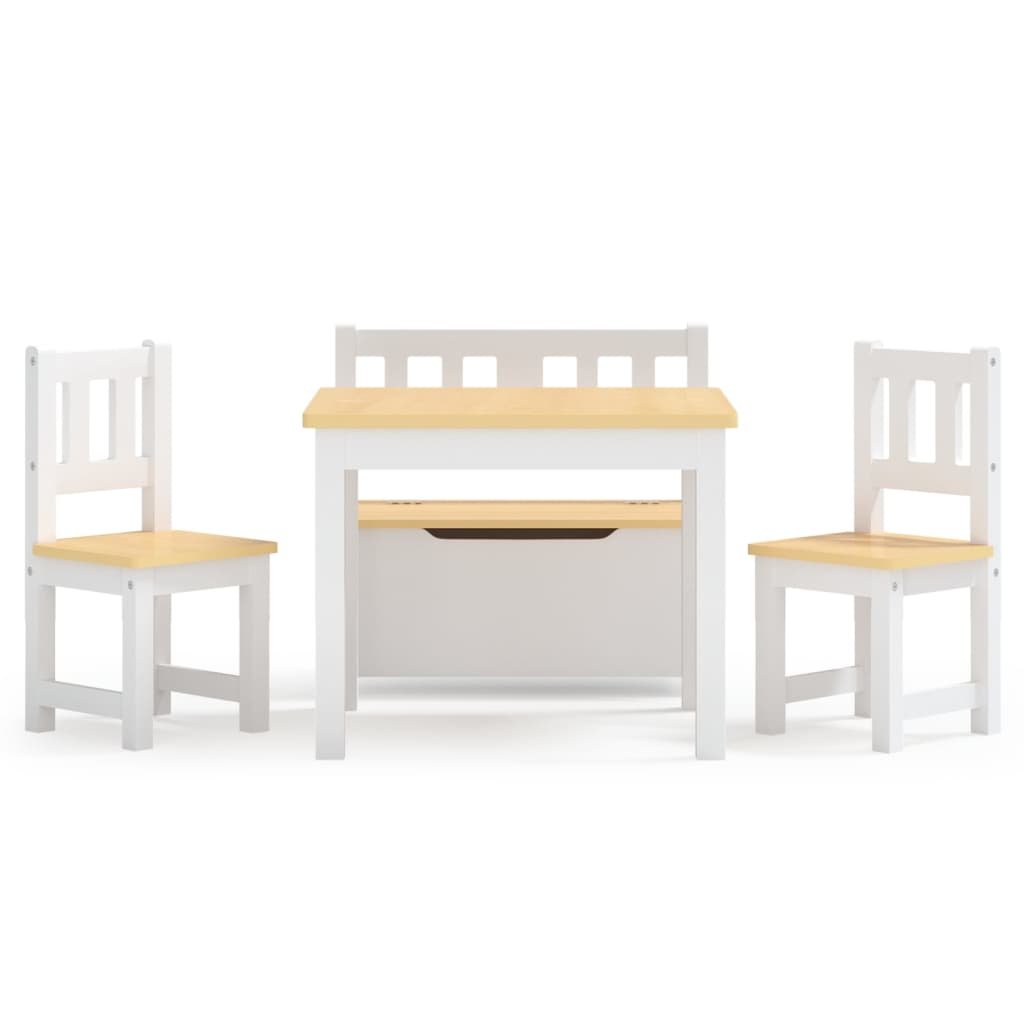 Set Tavolo e Sedie per Bambini 4 Pezzi in MDF Bianco e Beige - Image 3 of 8
