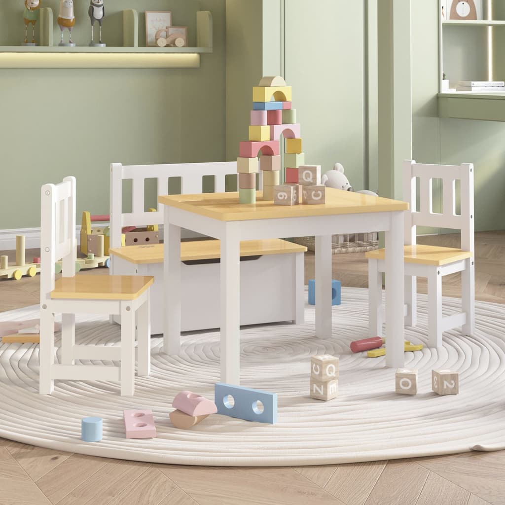 vidaXL Set Tavolo e Sedie per Bambini 4 Pezzi Bianco e Beige in MDF - Image 1 of 8