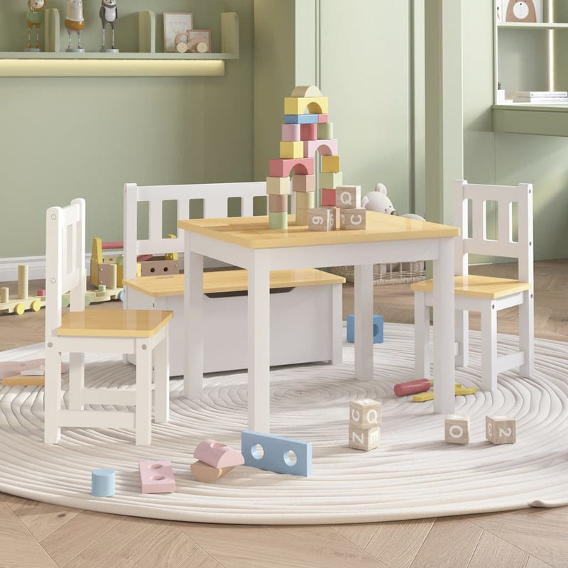 vidaXL Set Tavolo e Sedie per Bambini 4 Pezzi Bianco e Beige in MDF - Image 1 of 8