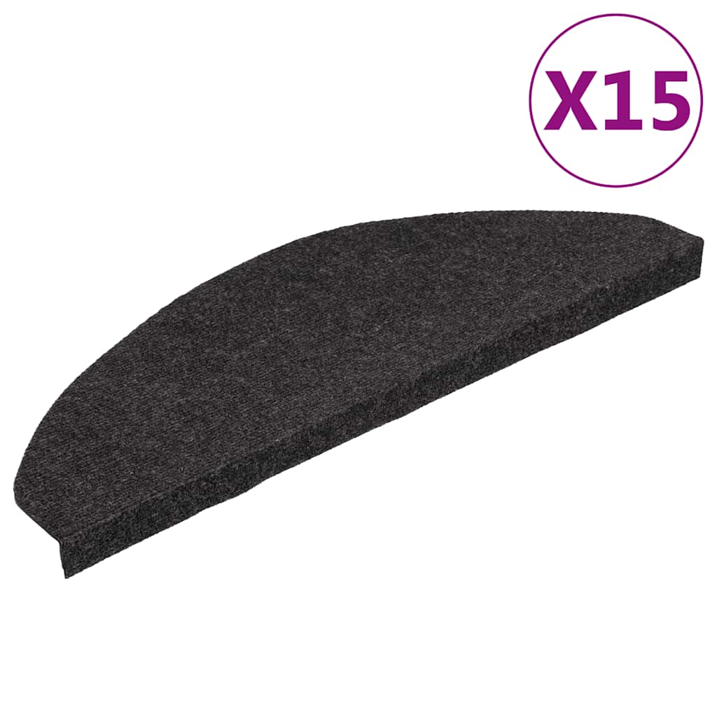 vidaXL Tappetini Autoadesivi per Scale in Feltro, Set da 15 Pezzi - Nero - Image 2 of 9