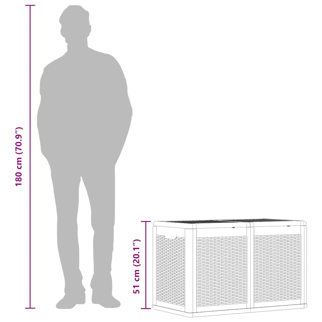 vidaXL Garden Storage Box PP Rattan Effect 180 L Black 80.5 x 44.5 x 51 cm - Image 10 of 10