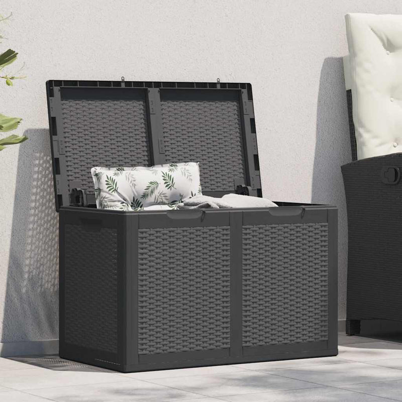 vidaXL Arcón de jardín de ratán PP 90 L 43x44x51 cm Negro - Image 2 of 19