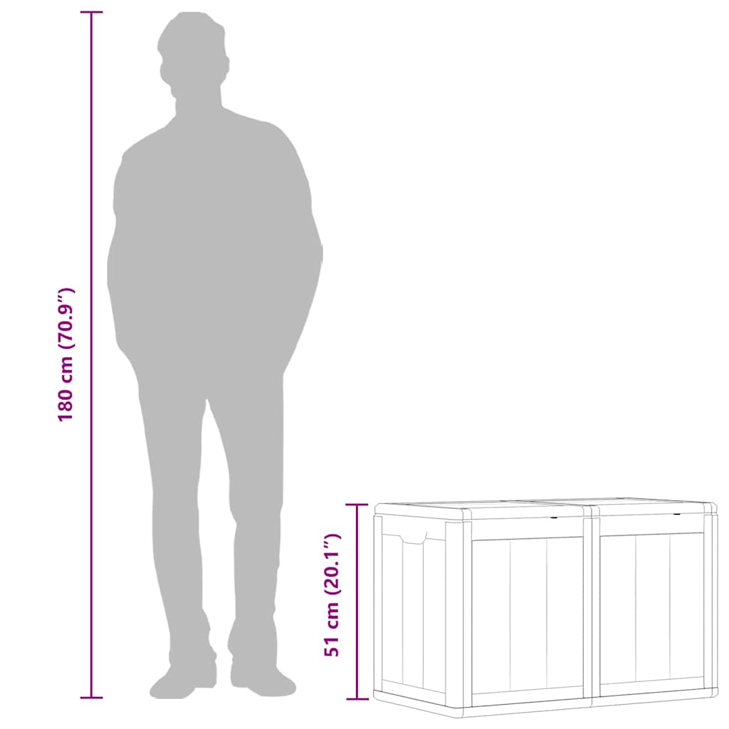 vidaXL 180 L Garden Storage Box, PP with Wood Finish, 80.5x44.5x51 cm, Grey - Image 9 of 9