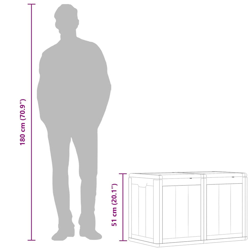 vidaXL 180 L Garden Storage Box, PP with Wood Finish, 80.5x44.5x51 cm, Grey - Image 9 of 9