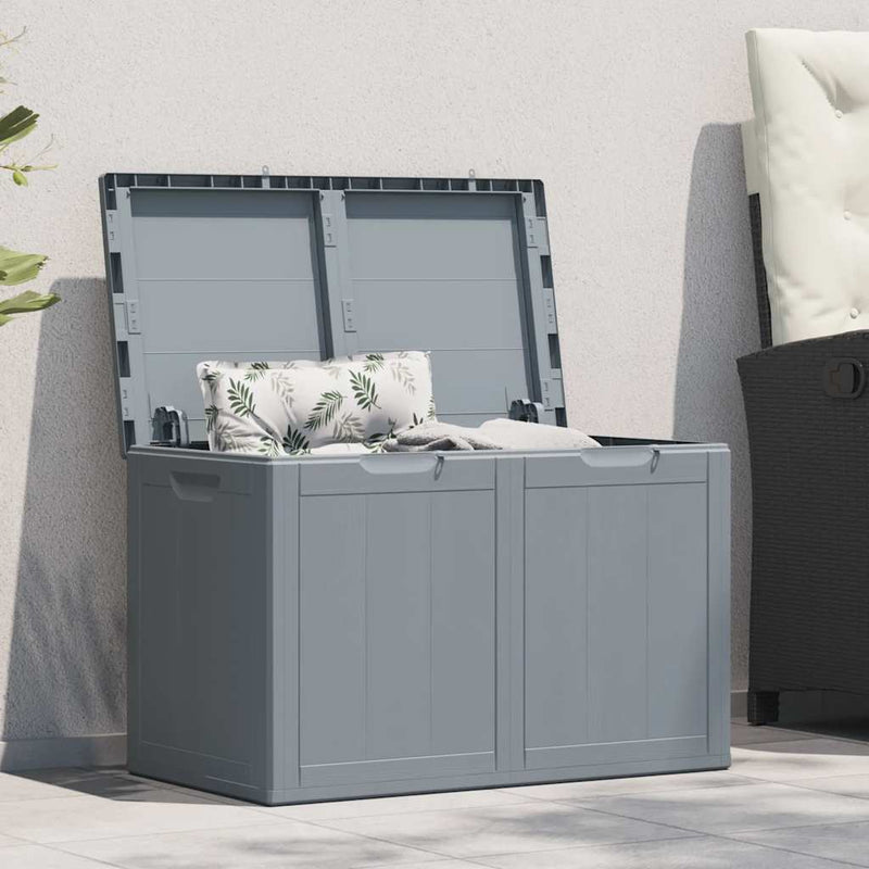 vidaXL 180 L Garden Storage Box, PP with Wood Finish, 80.5x44.5x51 cm, Grey - Image 1 of 9