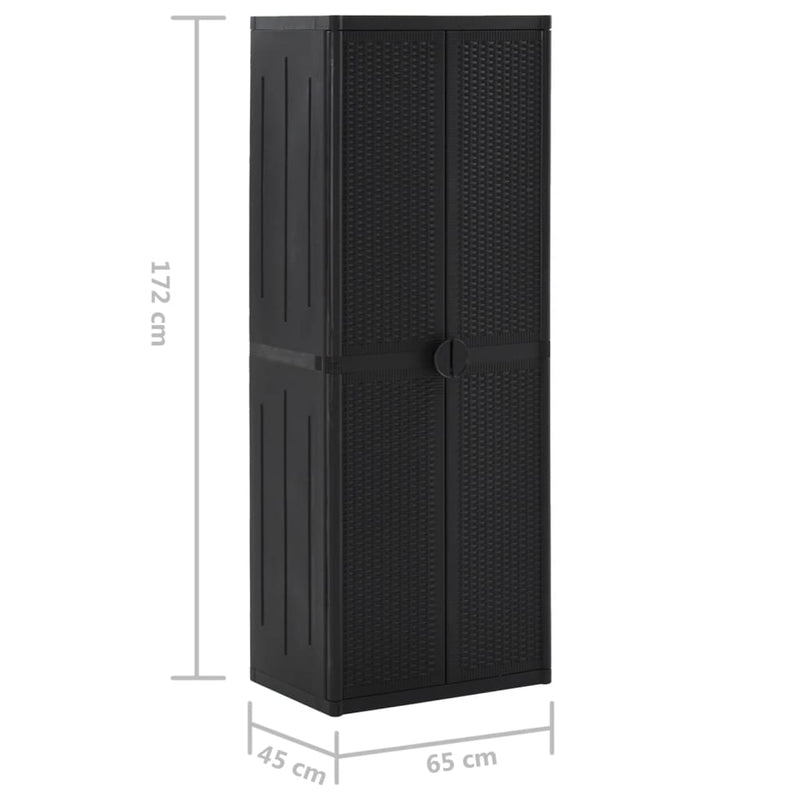 vidaXL Garden Storage Cabinet Black 65x45x172 cm PP Rattan - Image 9 of 12