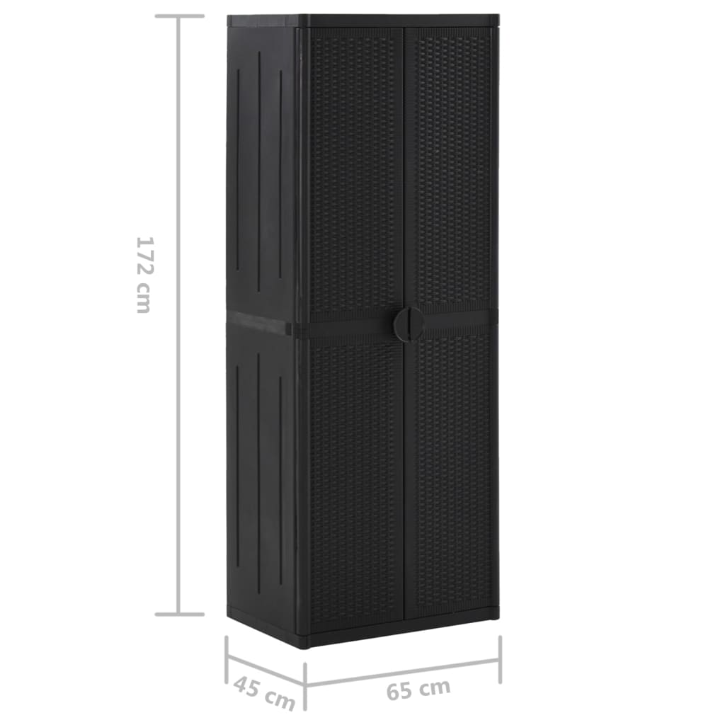 vidaXL Garden Storage Cabinet Black 65x45x172 cm PP Rattan - Image 10 of 12
