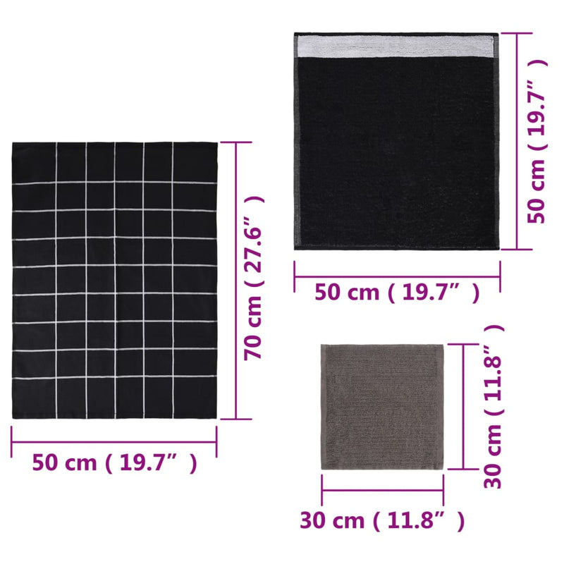 vidaXL Set Strofinacci 12 pz in Cotone Nero - Image 11 of 11