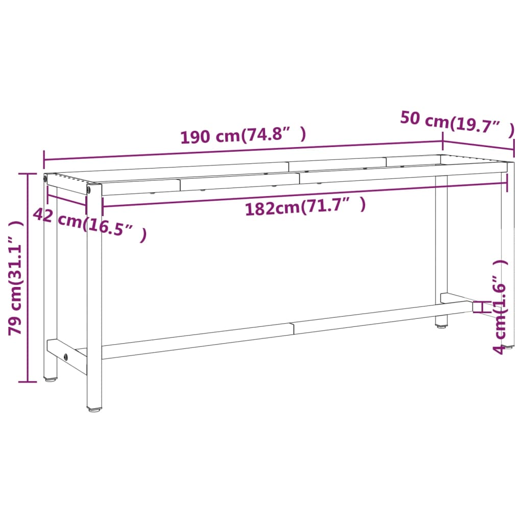 Telaio Robusto per Banco Utilitario/Lavoro - Metallo Nero e Rosso Opaco (140x50x79 cm) - Image 23 of 24