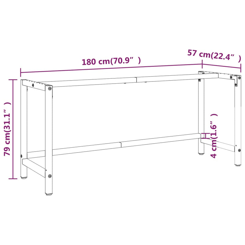 vidaXL Estructura para Banco de Trabajo Negro y Rojo Mate 180x57x79 cm Metal - Image 7 of 7