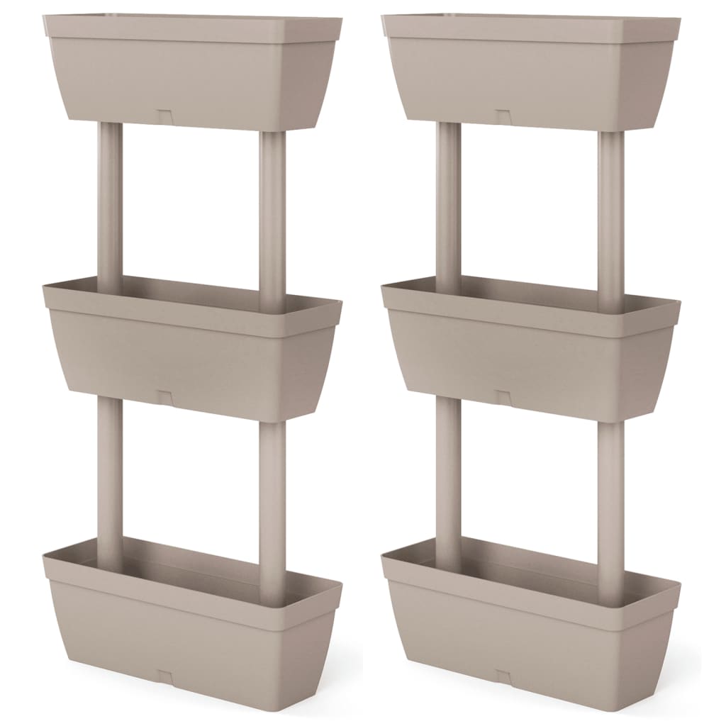 vidaXL Stackable Modular Garden Planters in TPR, 6 pcs, 49 x 16 x 100 cm, Taupe - Image 2 of 6