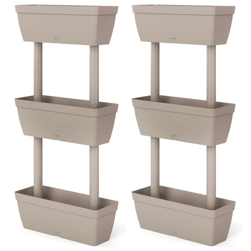 vidaXL Stackable Modular Garden Planters in TPR, 6 pcs, 49 x 16 x 100 cm, Taupe - Image 2 of 6