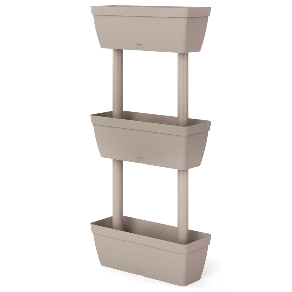vidaXL Stackable Modular Garden Planters in TPR, 6 pcs, 49 x 16 x 100 cm, Taupe - Image 3 of 6