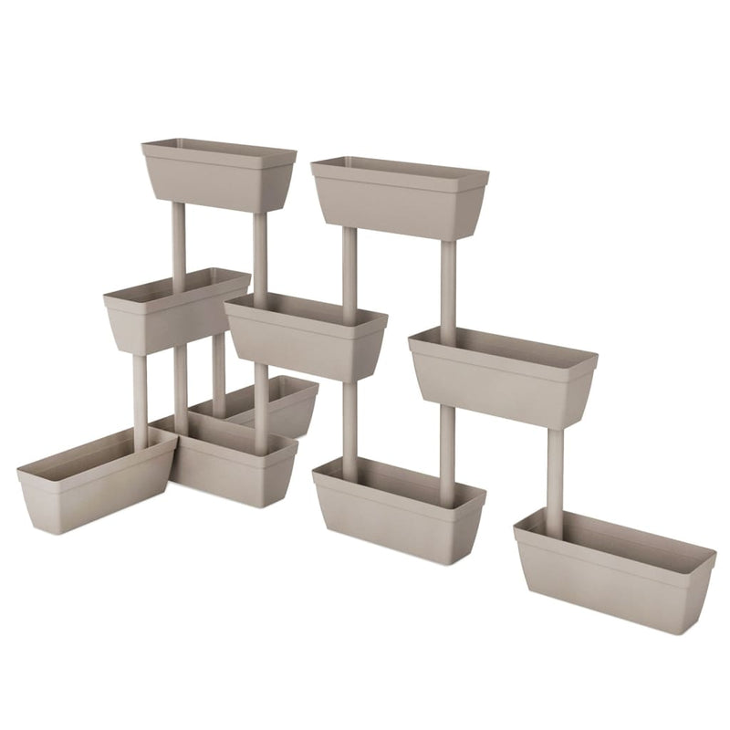 vidaXL Stackable Modular Garden Planters in TPR, 6 pcs, 49 x 16 x 100 cm, Taupe - Image 4 of 6