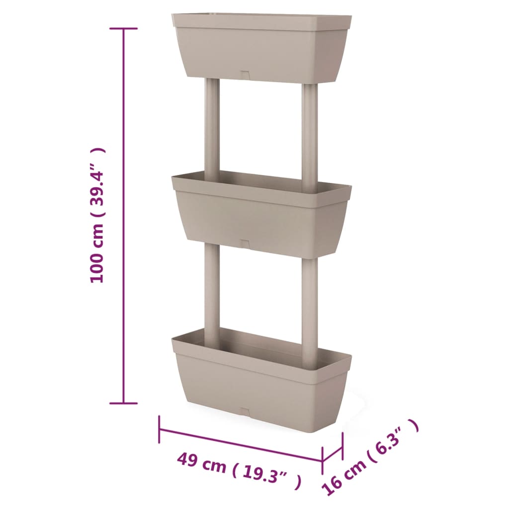 vidaXL Stackable Modular Garden Planters in TPR, 6 pcs, 49 x 16 x 100 cm, Taupe - Image 6 of 6