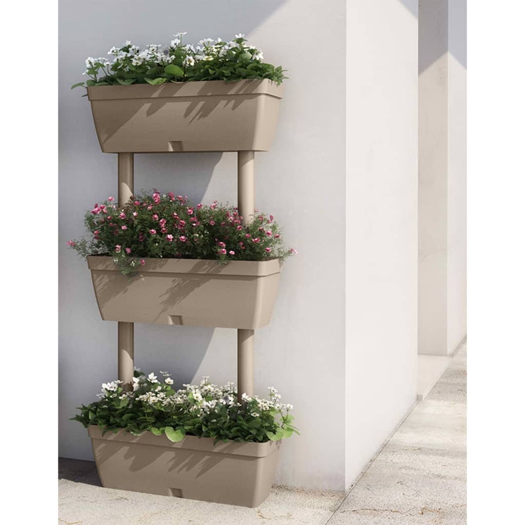 vidaXL Stackable Modular Garden Planters in TPR, 6 pcs, 49 x 16 x 100 cm, Taupe - Image 1 of 6