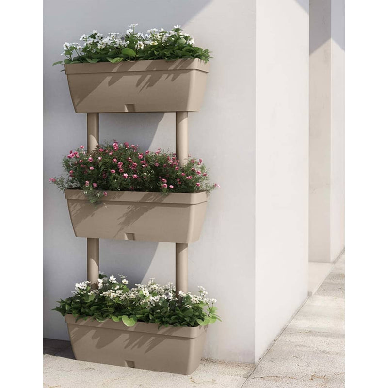 vidaXL Stackable Modular Garden Planters in TPR, 6 pcs, 49 x 16 x 100 cm, Taupe - Image 1 of 6