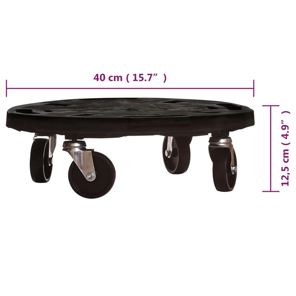 vidaXL Carrello per Piante con Ruote Diametro 40 cm Nero 275 kg - Image 6 of 6