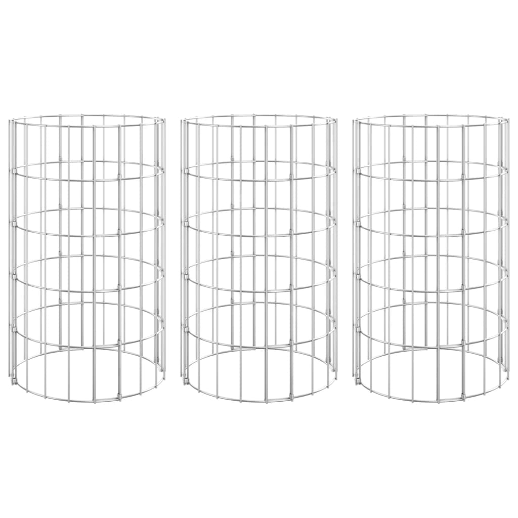 vidaXL Fioriere Gabbione Circolare 3 pz in Acciaio Zincato Ø30x150 cm Argento - Image 4 of 12