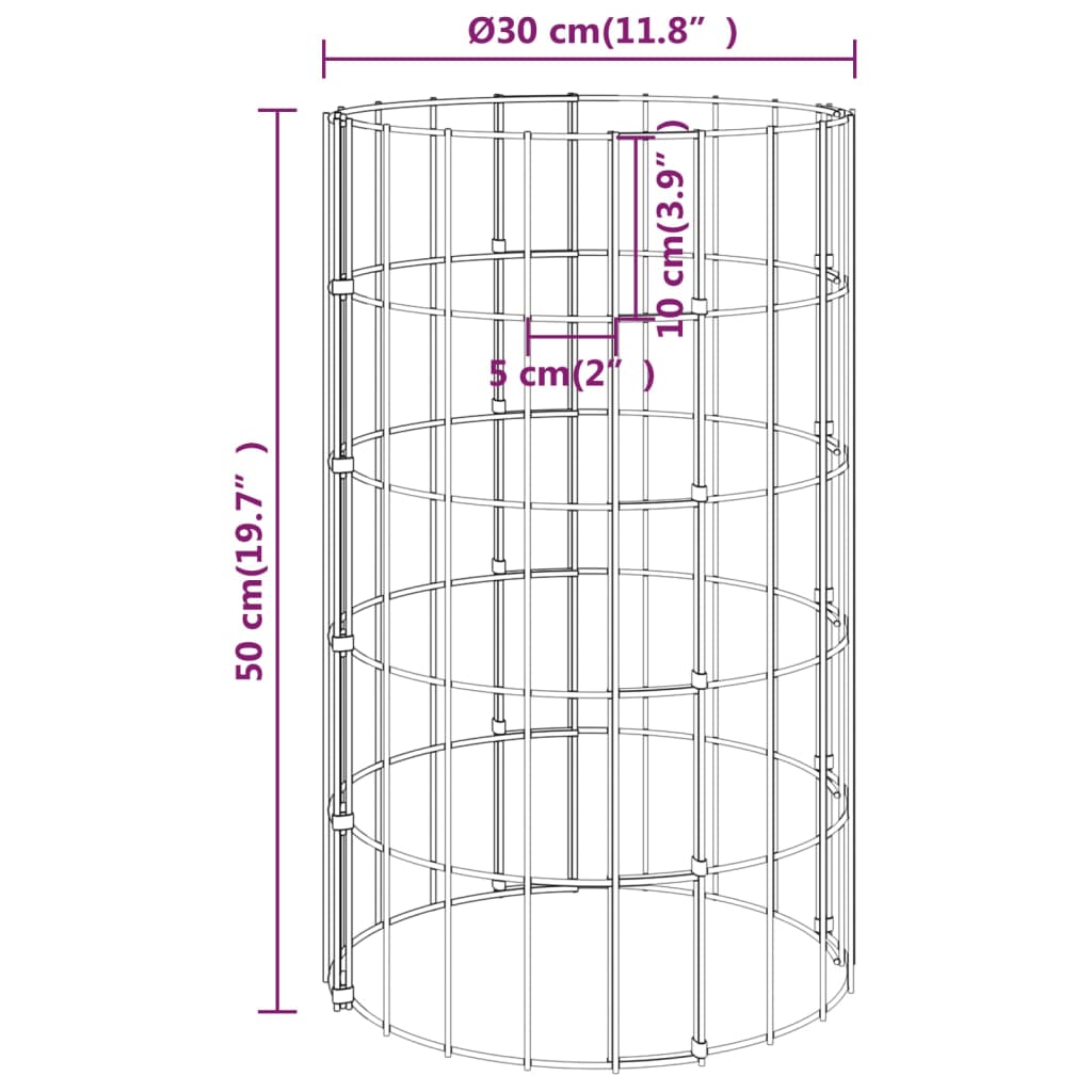vidaXL Fioriere Gabbione Circolare 3 pz in Acciaio Zincato Ø30x150 cm Argento - Image 11 of 12