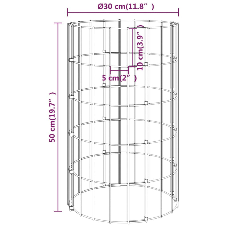 vidaXL Fioriere Gabbione Circolare 3 pz in Acciaio Zincato Ø30x150 cm Argento - Image 11 of 12