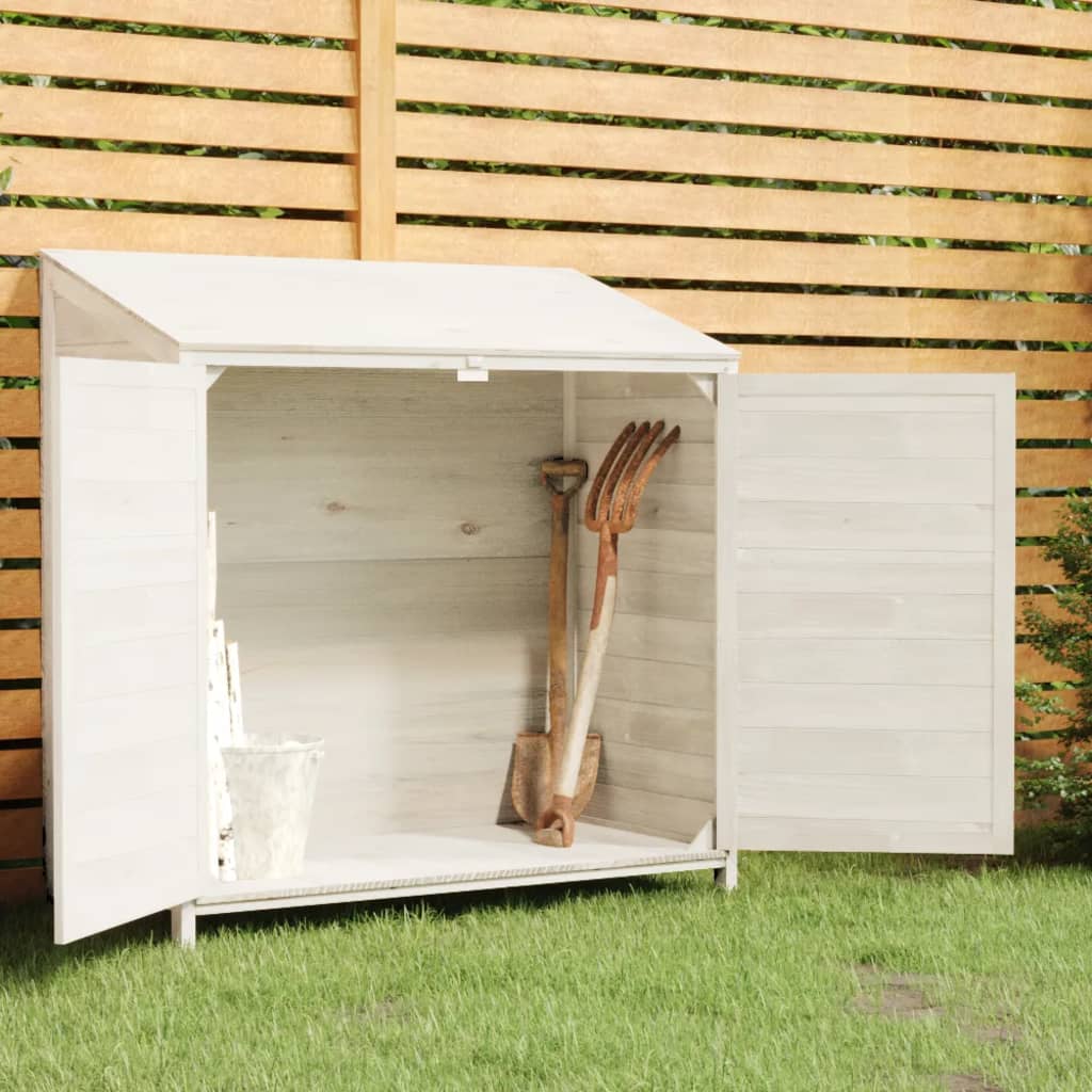 vidaXL Caseta de Jardín de Madera Maciza de Abeto 102x52x112 cm Blanca - Image 1 of 7