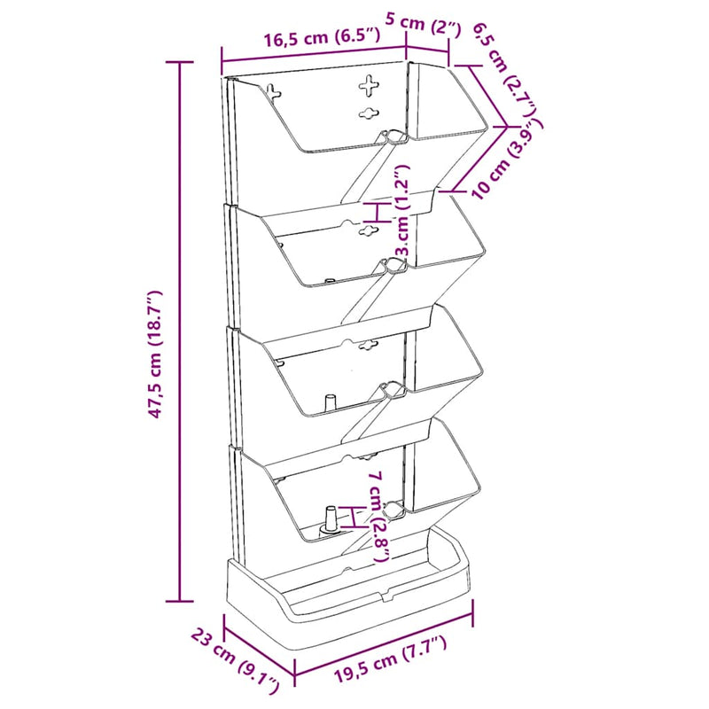 vidaXL Vertical Garden Set, Polypropylene, 4 Pieces, 19.5x11x47.5 cm, Anthracite - Image 7 of 7