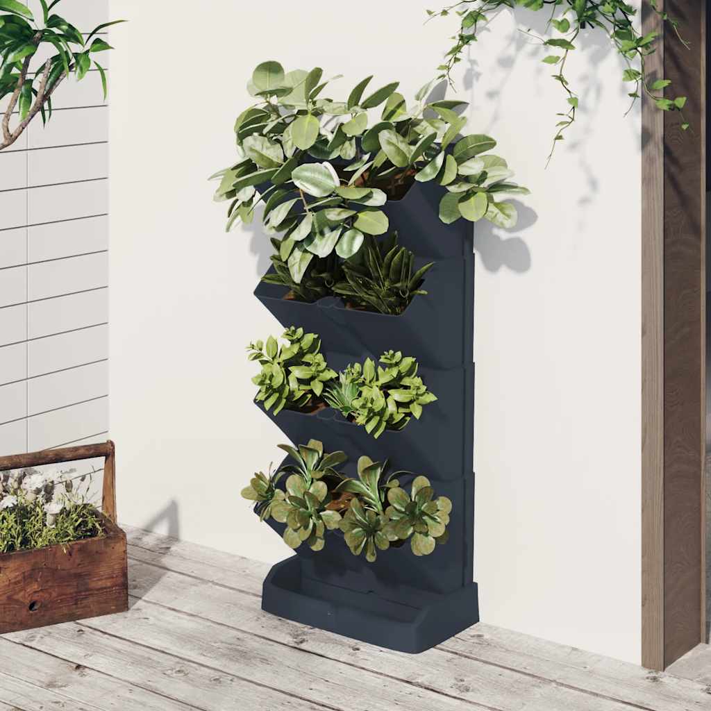 vidaXL Vertical Garden Set, Polypropylene, 4 Pieces, 19.5x11x47.5 cm, Anthracite - Image 1 of 7