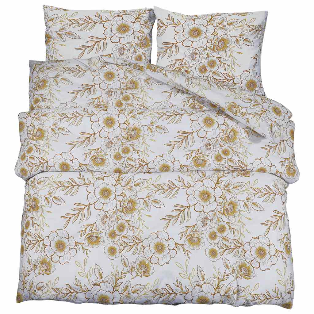 vidaXL Set Copripiumino Bianco e Marrone 225x220 cm in Cotone - Image 2 of 5