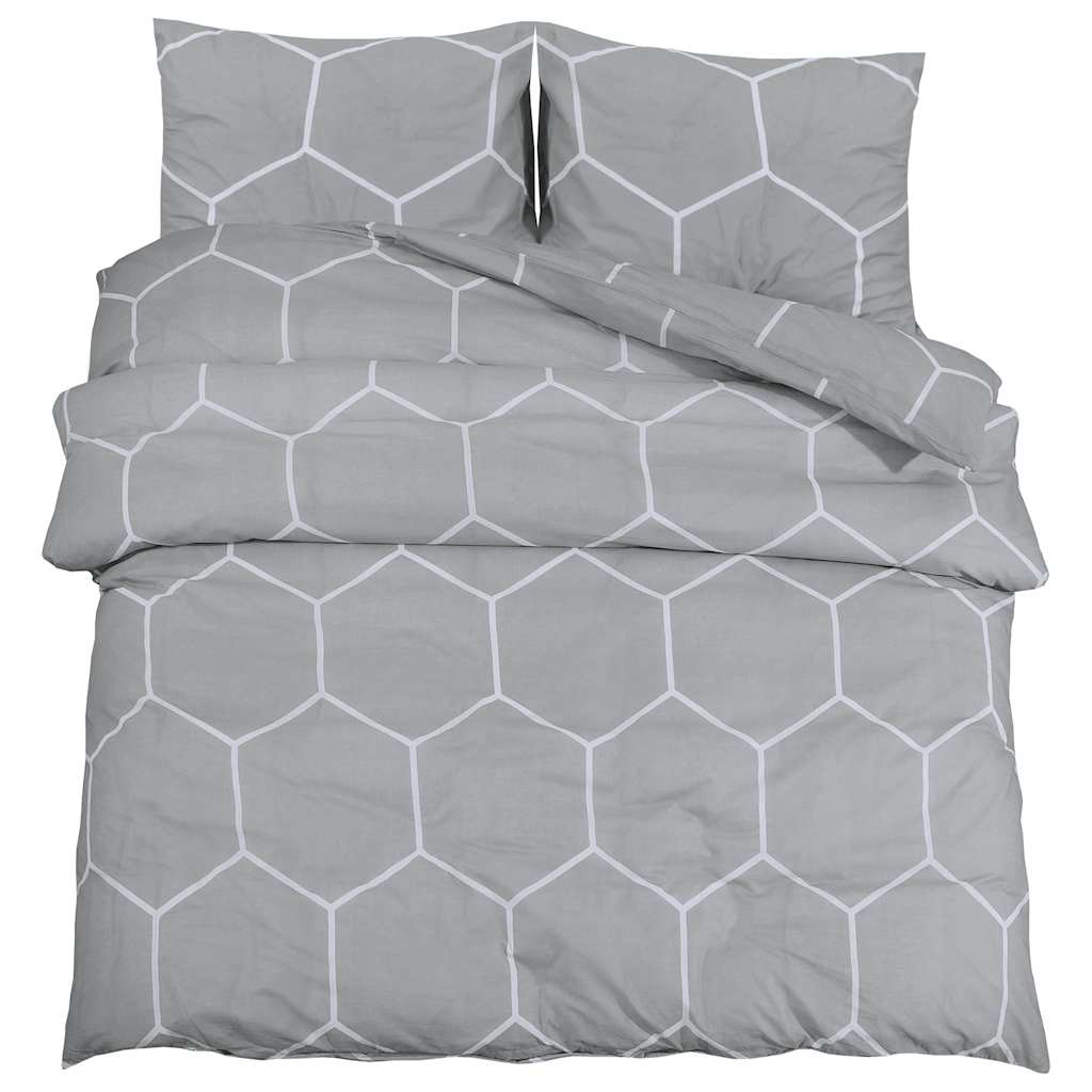 vidaXL Set Copripiumino Grigio 200x200 cm in Cotone - Image 2 of 5