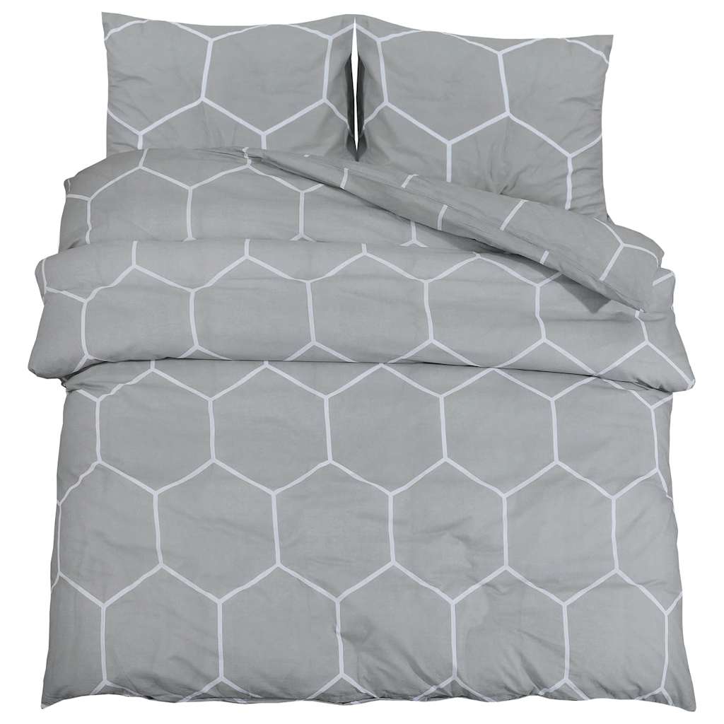 vidaXL Set Copripiumino Grigio 240x220 cm in Cotone - Image 2 of 5